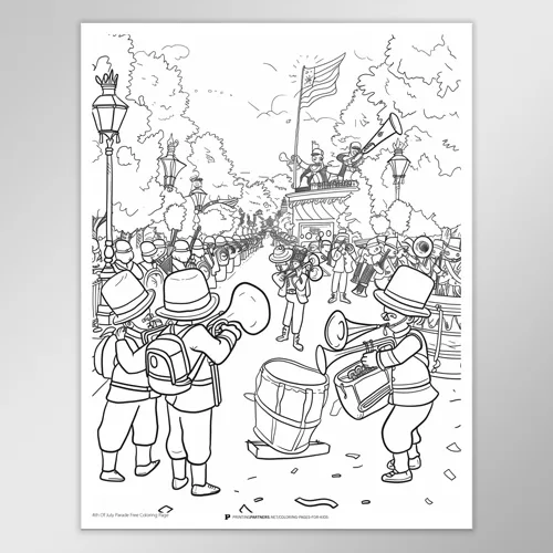 Festive 4th of July Parade Coloring Page