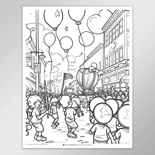 Lively 4th of July Parade Coloring Page