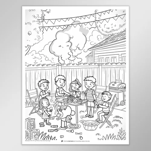 Fun Backyard 4th of July Coloring Page