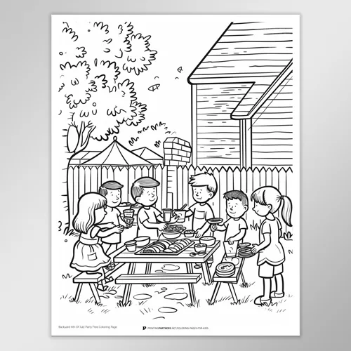 Backyard 4th of July Celebration Coloring Page