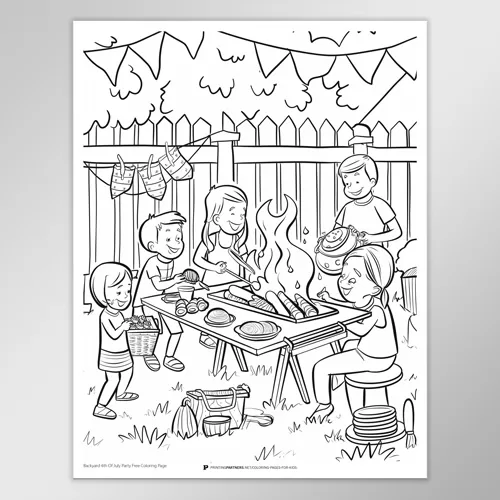 Backyard BBQ 4th of July Coloring Page