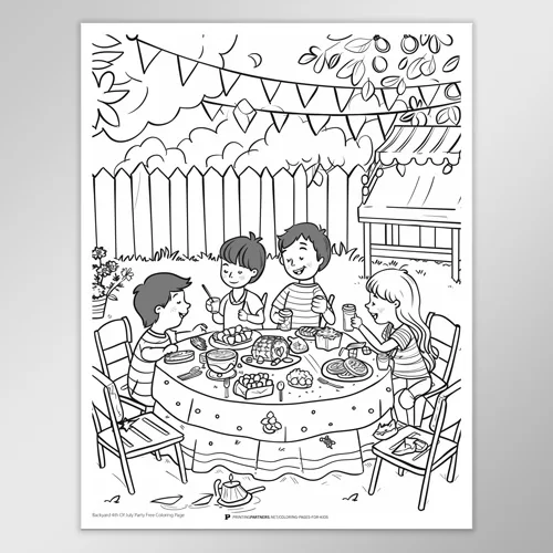 Backyard BBQ 4th of July Scene Coloring Page