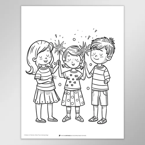 Children in 4th of July Attire Coloring Page