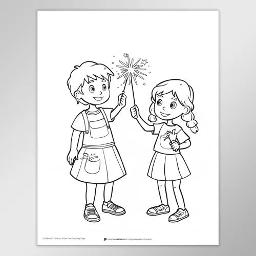 Kids in Patriotic Clothes Coloring Page