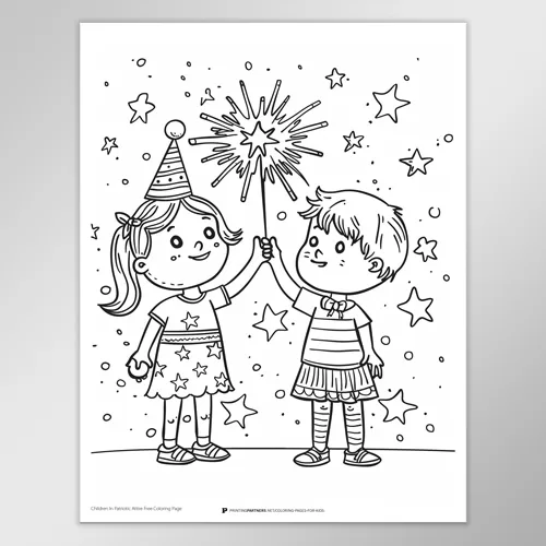 Kids in Patriotic Clothes Coloring Page