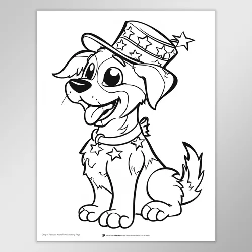 Dog in Patriotic Attire Coloring Page