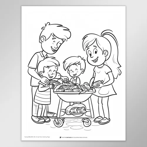 Family BBQ 4th of July Coloring Page