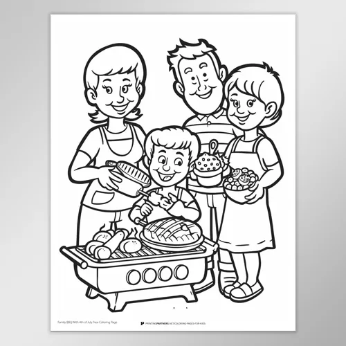 Family BBQ 4th of July Coloring Page