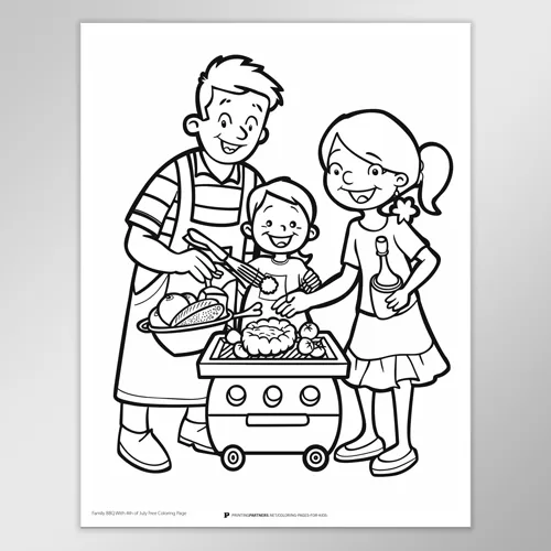 Family BBQ 4th of July Coloring Page