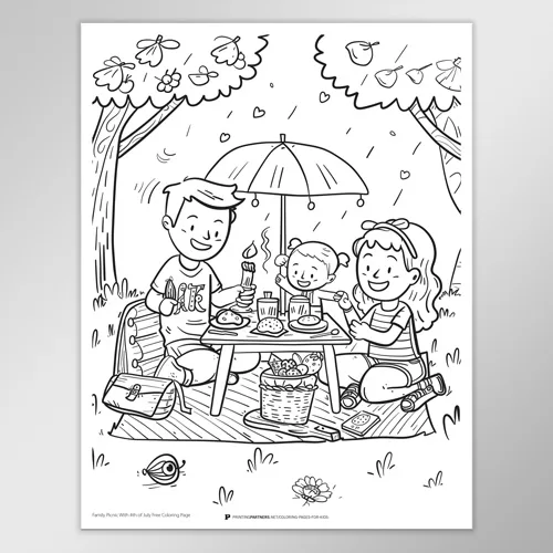 Family Picnic 4th of July Coloring Page