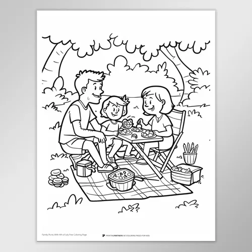 Family Picnic 4th of July Coloring Page