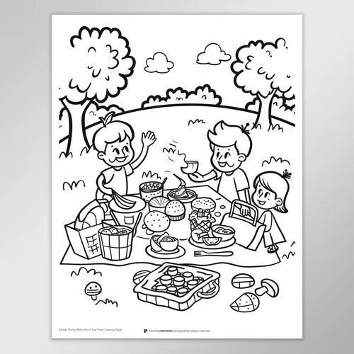 Family Picnic 4th of July Coloring Page