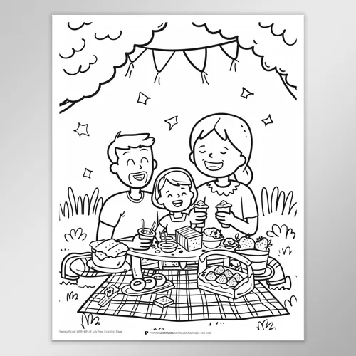 Family Picnic 4th of July Coloring Page