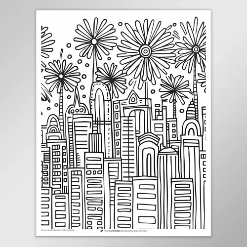 Beautiful Fireworks Display Coloring Page