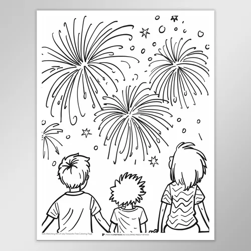 Kids Watching 4th of July Fireworks Coloring Page