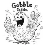 Smiling Turkey with Gobble Gobble Coloring Image