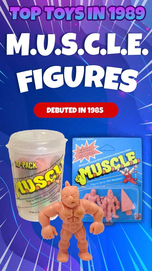 Vintage 1980s M.U.S.C.L.E. figures by Mattel, featuring miniature wrestling characters in various poses and colors.