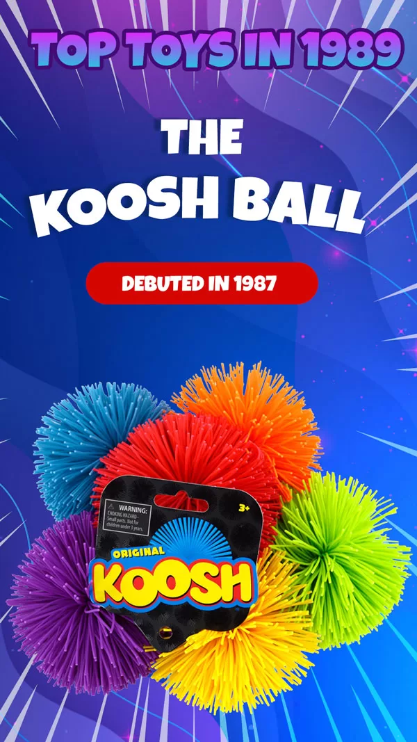 Late 1980s Koosh Ball toy with soft, colorful rubber strands, invented for easy catching and playful fun.