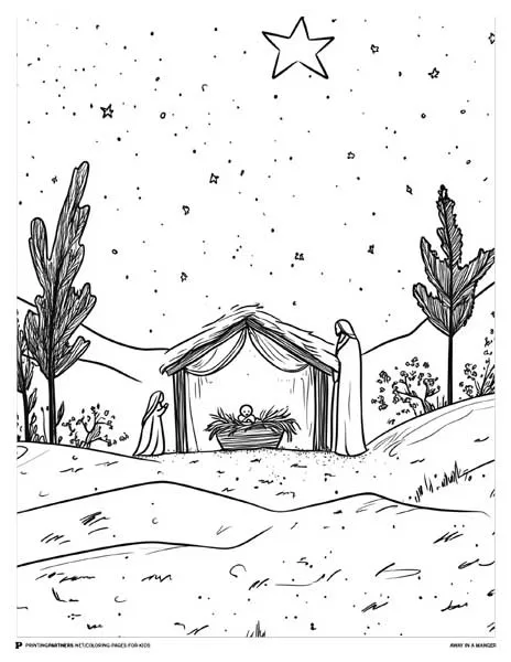 Away in a Manger - Nativity Christmas Coloring Page