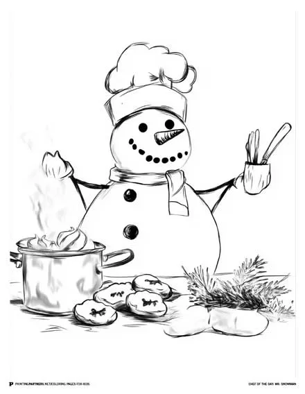 Chef of the Day: Mr. Snowman - Festive Coloring Page