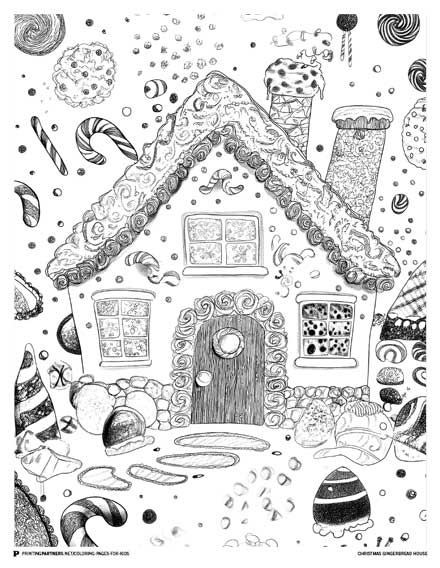 Christmas Gingerbread House - Festive Coloring Page