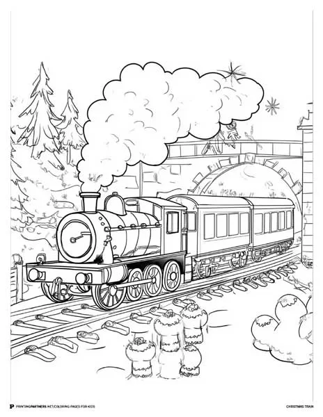 Christmas Train - Festive Coloring Page for Kids