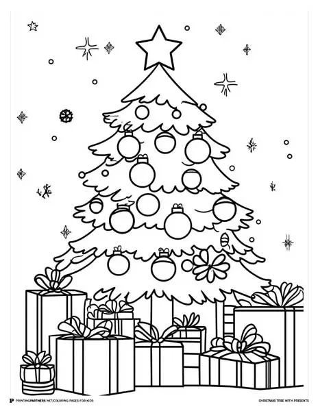 Christmas Tree with Presents - Festive Holiday Coloring Page