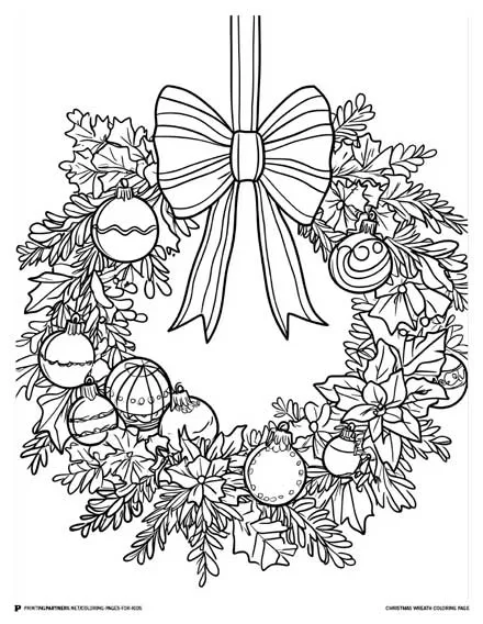 Christmas Wreath - Holiday Coloring Page for Kids