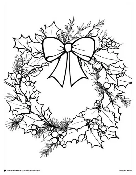 Christmas Wreath - Holiday Coloring Page