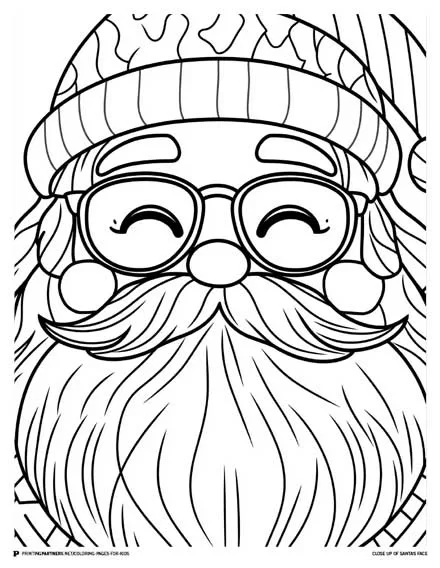 Close-Up of Santa’s Face - Festive Coloring Page