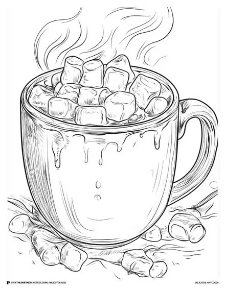 Delicious Hot Cocoa - Festive Coloring Page