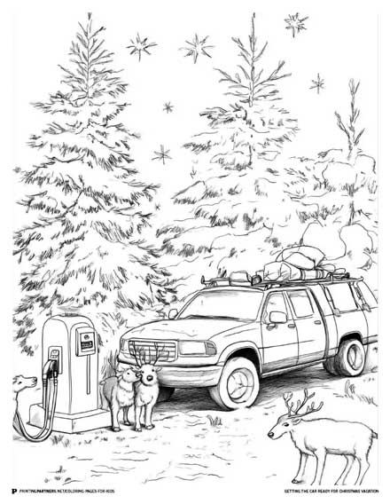 Getting the Car Ready for Christmas Vacation - Festive Coloring Page