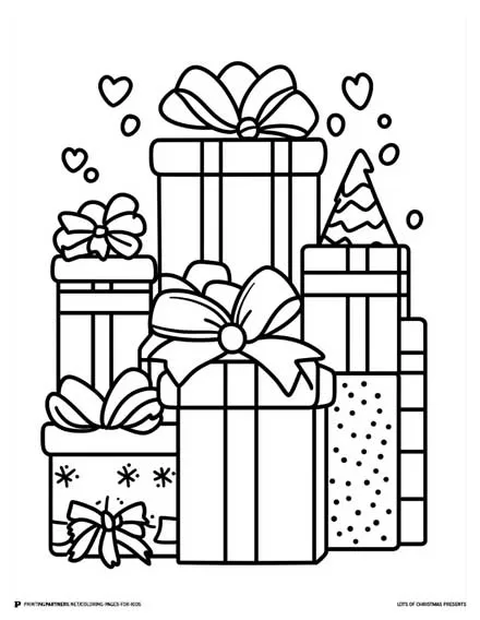 Lots of Christmas Presents - Festive Holiday Coloring Page