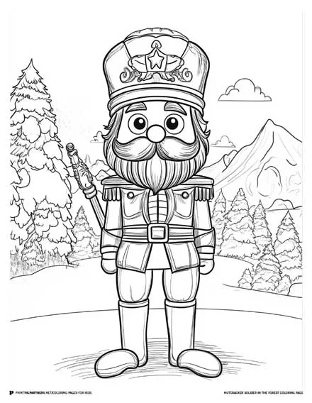 Nutcracker Soldier in the Forest - Christmas Coloring Page