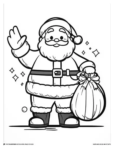 Santa and His Big Bag of Gifts - Christmas Coloring Page