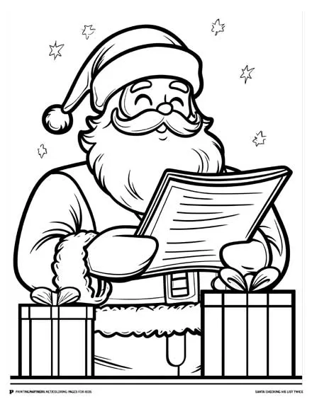 Santa Checking His List Twice - Christmas Coloring Page