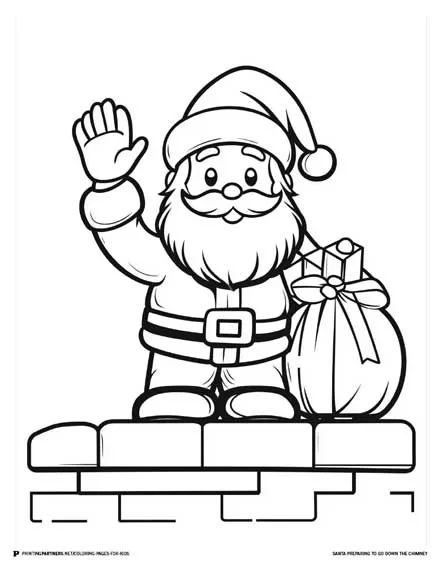 Santa Preparing to Go Down the Chimney - Christmas Coloring Page