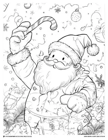 Santa with a Candy Cane - Christmas Coloring Page for Kids