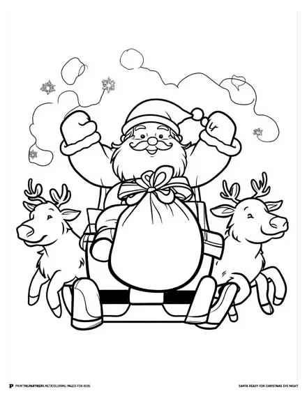 Santa Ready for Christmas Eve Night - Coloring Page for Kids