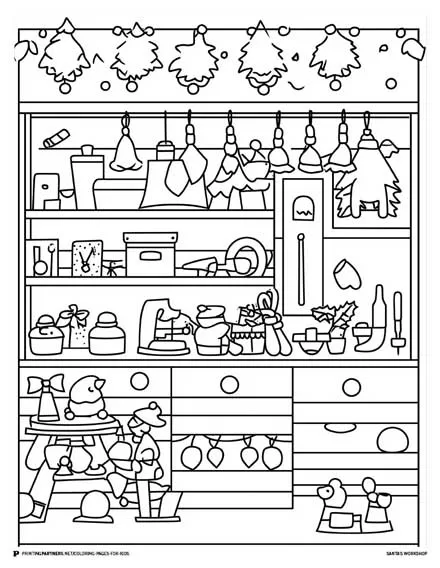 Santa's Workshop - Christmas Coloring Page for Kids