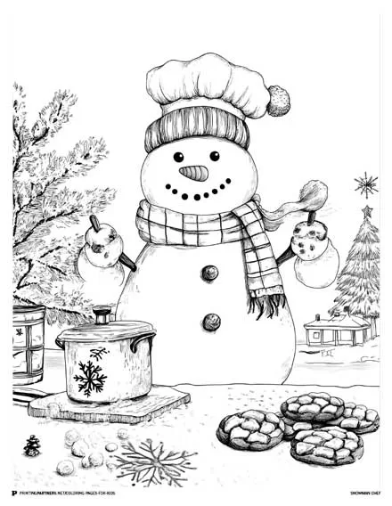 Snowman Chef - Festive Holiday Coloring Page