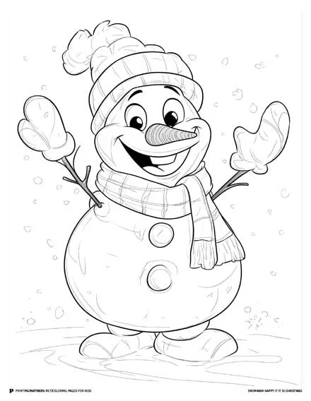 Snowman Happy It Is Christmas - Festive Coloring Page