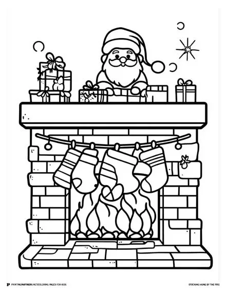 Stocking Hung by the Fire - Christmas Coloring Page