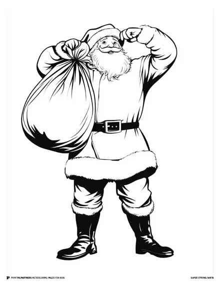 Super Strong Santa - Festive Holiday Coloring Page