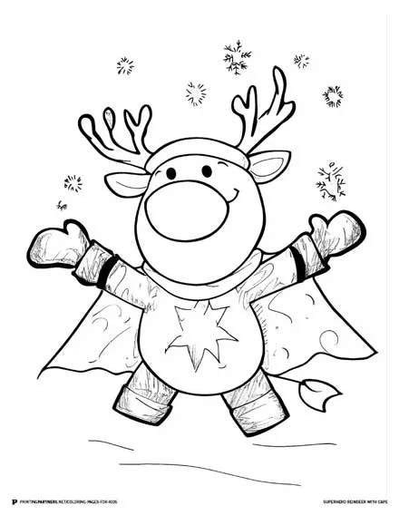 Superhero Reindeer with Cape - Festive Coloring Page