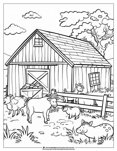 A barnyard animals coloring sheet.