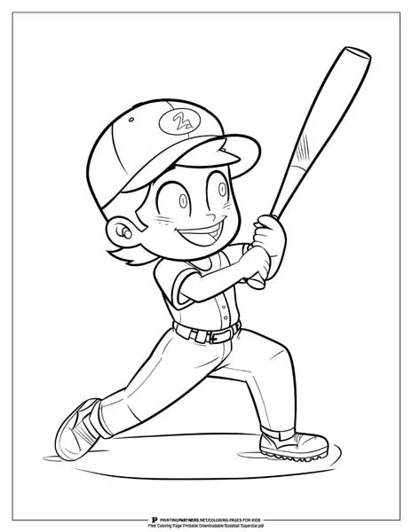 A baseball superstar coloring illustration.