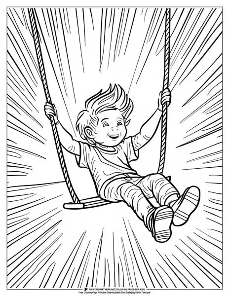 A best swinging kid in town black-and-white drawing