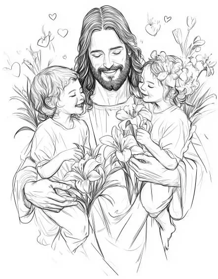 Feature Jesus with children flowers